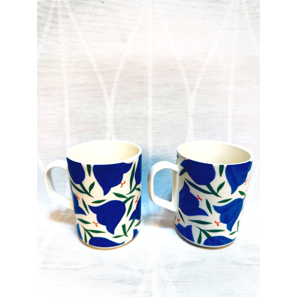 Arabia Finland Balladi Moreeni Blue‎ Tulip Mugs Set of 2 Heikki Orvola Ceramic